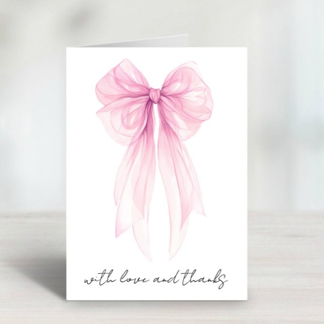 Carte De Remerciements Coquette rose Bow Aquarelle bébé fille douche (Créateur téléchargé)