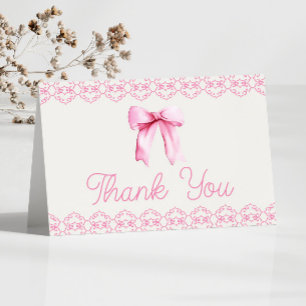 Carte De Remerciements Coquette rose Bow fête d'anniversaire