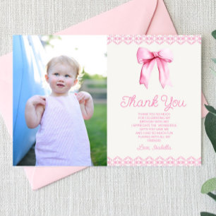 Carte De Remerciements Coquette Rose Bow Personnalisé Photo Anniversaire