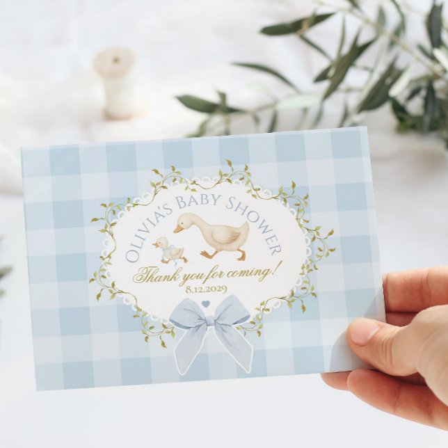 Carte De Remerciements Coquette Silly Goose Blue Gingham Baby Shower (Créateur téléchargé)