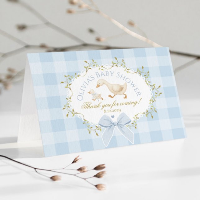 Carte De Remerciements Coquette Silly Goose Blue Gingham Baby Shower (Créateur téléchargé)