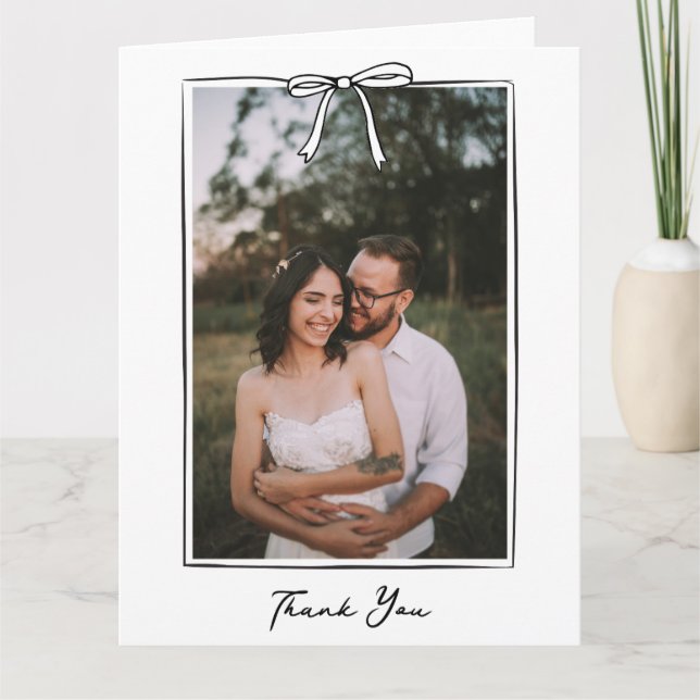 Carte De Remerciements Coquette Whimsical Mariage manuscrit Bow (Devant)