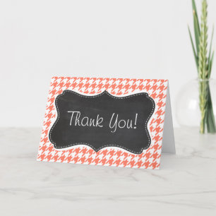 Carte De Remerciements Coral Color Houndstooth; chalkboard look