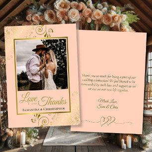 Carte De Remerciements Coral Peach & Gold Love Thanks Photo Note Mariage