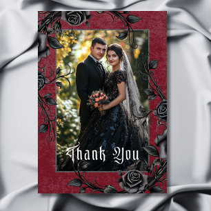 Carte De Remerciements Corbeau noir gothique et Mariage photo Rose Bourgo