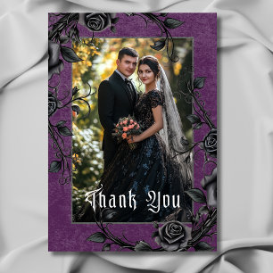 Carte De Remerciements Corbeau noir gothique et Mariage photo violet Rose