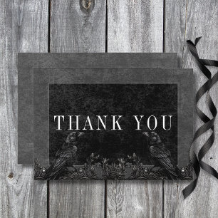 Carte De Remerciements Corbeau noir gothique et Mariage Rose noir