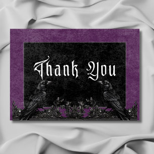 Carte De Remerciements Corbeau noir gothique et Rose Mariage violet