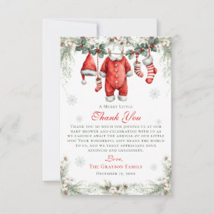 Carte De Remerciements Corde à linge de Père Noël pour Baby Shower Joyeux
