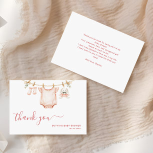 Carte De Remerciements Corde à linge rose blush Fille moderne Baby Shower