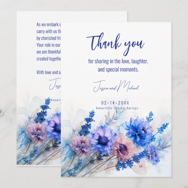 Carte De Remerciements 💍 Cornflowers et Lavender Bliss (Devant / Derrière)