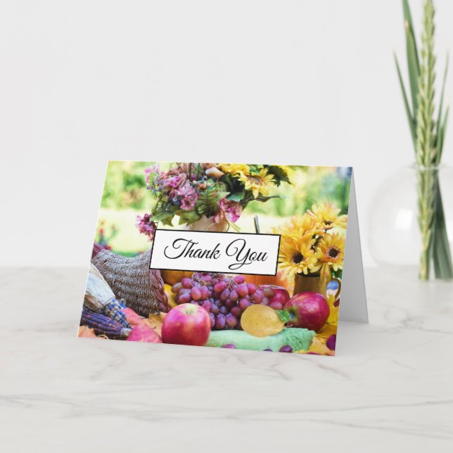 Carte De Remerciements Cornucopia Autumn Harvest Table du chef (Devant)