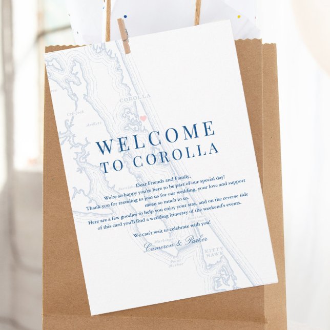 Carte De Remerciements Corolla NC Map Wedding Welcome Itinerary Navy Blue (Corolla NC Map Wedding Welcome Letter Weekend Itinerary in Elegant Navy Blue by Coastal Map Designs)