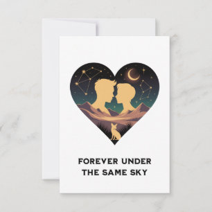 Carte De Remerciements Cosmic Love Story Coeur avec les amants et Fox Art