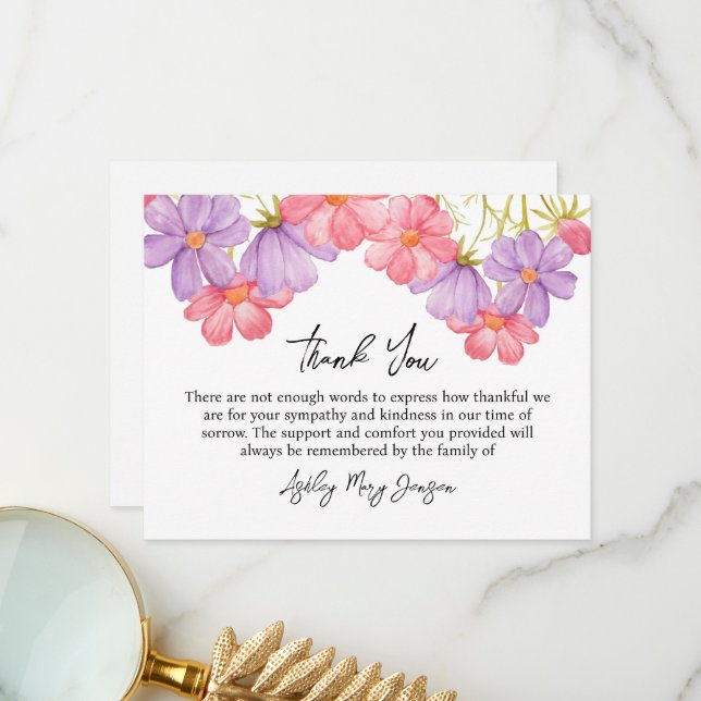 Carte De Remerciements Cosmos Funeral Thank You Card Bereavement (Devant/Arrière en situation)