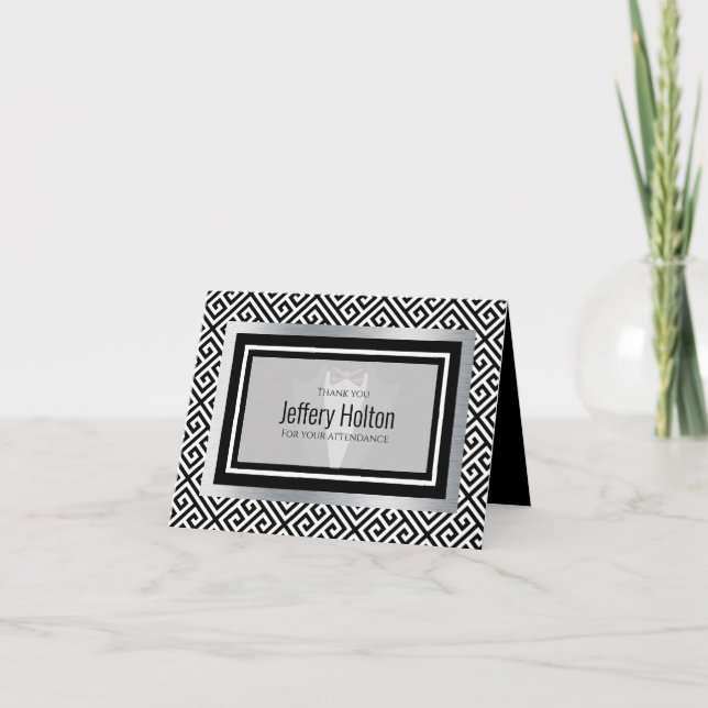 Carte De Remerciements Costume noir et blanc, noeud papillon noir, cravat (Devant)