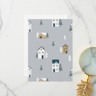 Carte De Remerciements Cosy bleu gris hiver dans le village nordique