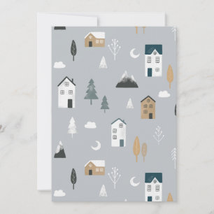 Carte De Remerciements Cosy bleu gris hiver dans le village nordique