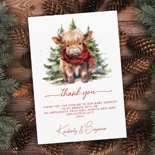 Carte De Remerciements Cosy Highland Cow Farm Animal Baby shower d'hiver