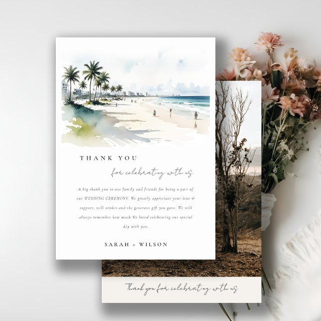 Carte De Remerciements Côte Miami Beach Palm Tree Mariage d'aquarelle (Créateur téléchargé)