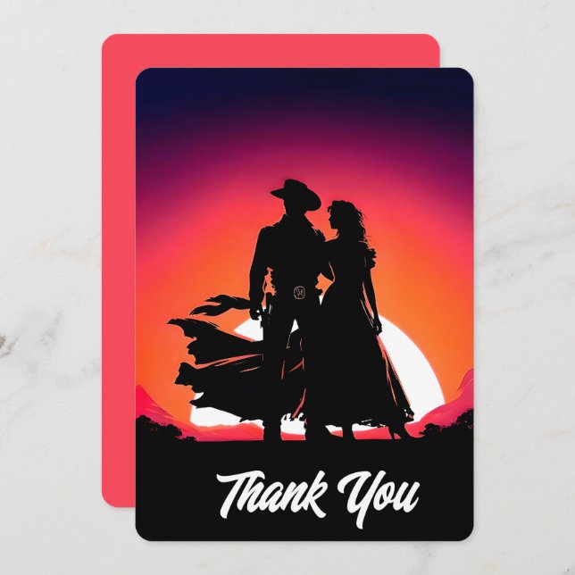Carte De Remerciements Coucher de soleil Cowboy et Cowgirl (Devant / Derrière)