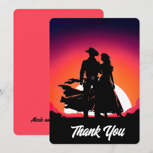 Carte De Remerciements Coucher de soleil Cowboy et Cowgirl