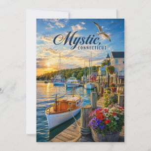Carte De Remerciements Coucher de soleil dans le port de Mystic, Connecti