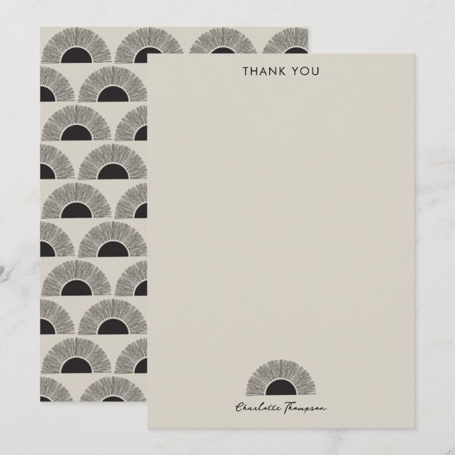 Carte De Remerciements Coucher de soleil noir et beige moderne Motif d'ar (Devant / Derrière)