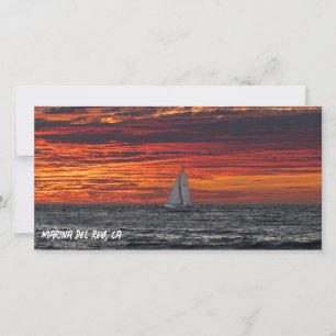 Carte De Remerciements Coucher de soleil rouge feu - Marina Del Rey, CA