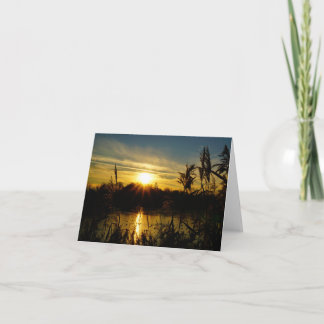 Carte De Remerciements Coucher de soleil sur un petit lac avec des plumet