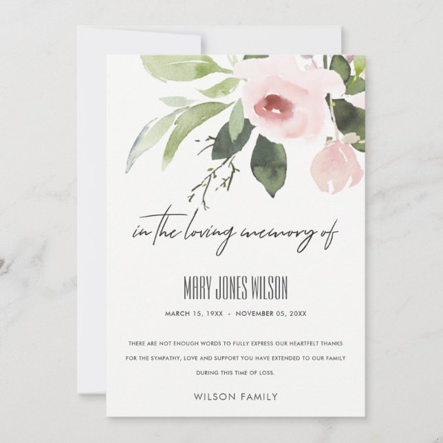 CARTE DE REMERCIEMENTS COULEUR D'EAU ROSE ROSE ROSE ROSE ROSE BLANC SYMPA (Devant)