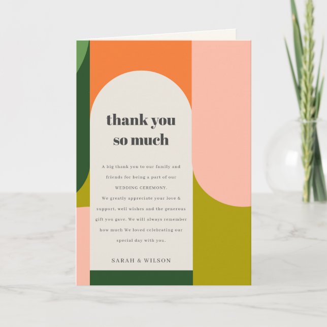 Carte De Remerciements Couleurs Chic Brillantes Rétro Arc-en-Ciel Mariage (Devant)