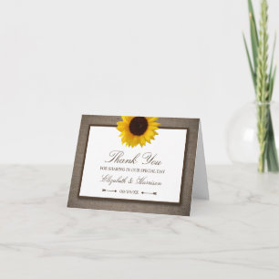 Carte De Remerciements Country Rustic Tournesol & Mariage Burlap