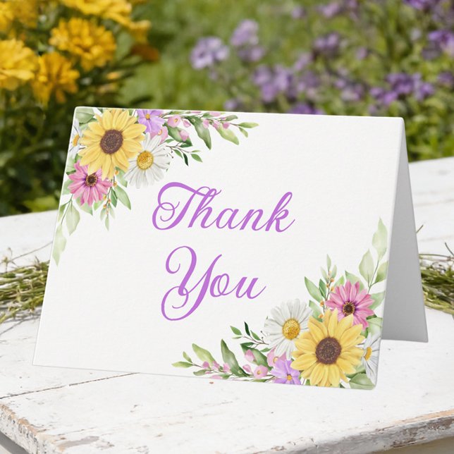Carte De Remerciements Country Sunflower Daisy Floral Wedding Thank You (Créateur téléchargé)