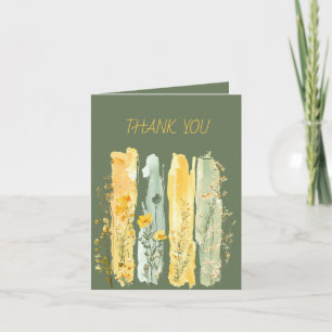 Carte De Remerciements Coup de pinceau de fleurs sauvages jaune et vert