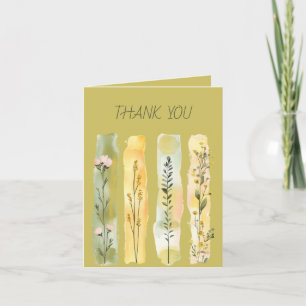 Carte De Remerciements Coup de pinceau de fleurs sauvages jaune et vert
