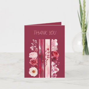 Carte De Remerciements Coup de pinceau Fleurs sauvages Rose Rouge Blanc