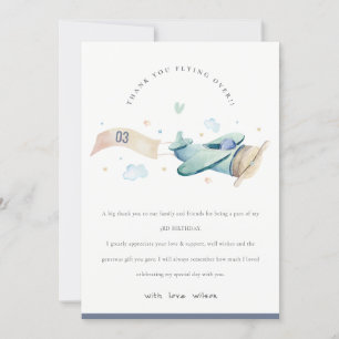Carte De Remerciements Coup de vol sur l'avion Nuage Bleu Coeur Anniversa