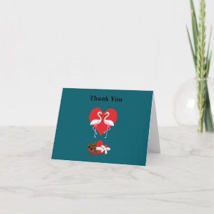 Carte De Remerciements Couple de flamants roses et boîte de chocolats