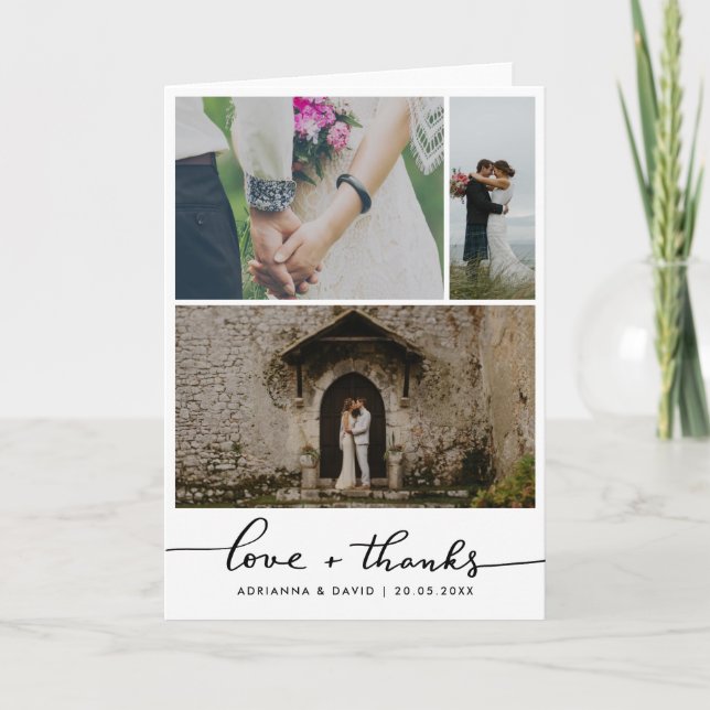 Carte De Remerciements Couple Photo Collage Mariage Love & Thanks Script (Devant)