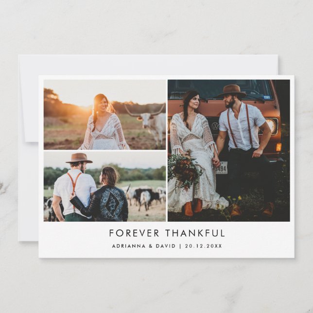 Carte De Remerciements Couple Photo Mariage Forever Thankeur Typographie (Devant)