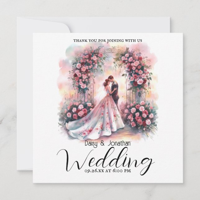 Carte De Remerciements couple romantique sous mariage d'arc fleuri (Devant)