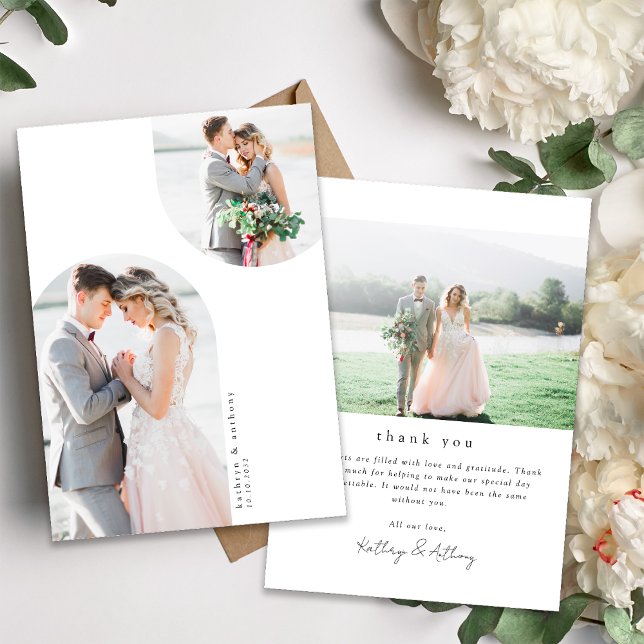 Carte De Remerciements Courbe d'arc minimale Mariage multiphoto (Créateur téléchargé)