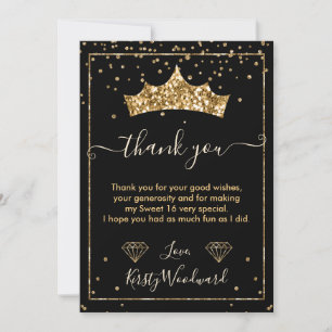 Carte De Remerciements Couronne de confettis diamant or Sweet 16