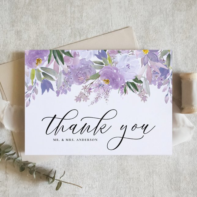 Carte De Remerciements Couronne de fleurs aquarelle violet poussiéreux Ma (Créateur téléchargé)