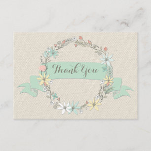 Carte De Remerciements Couronne de fleurs chic et bannière de remerciemen