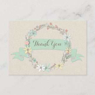 Carte De Remerciements Couronne de fleurs chic et bannière de remerciemen