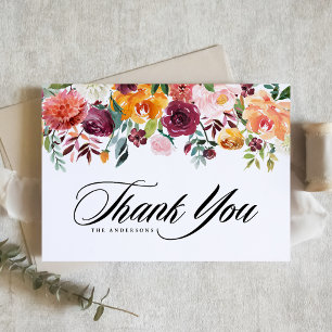 Carte De Remerciements Couronne de fleurs de la saison automnale à l'aqua