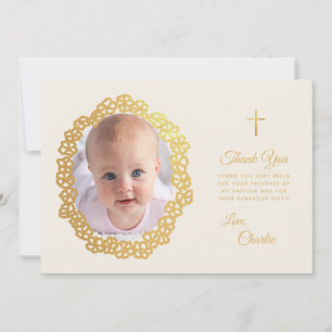 Carte De Remerciements Couronne de fleurs pour photo de baptême écriture