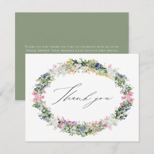 Carte De Remerciements Couronne de fleurs sauvages vert sauge pour mariag